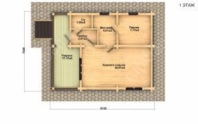 Баня из оцилиндрованного бревна 7×9 м (ББ-45), 63 м²