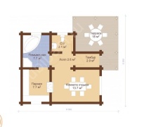 Баня из бревна 6 на 9 с террасой 60 м²