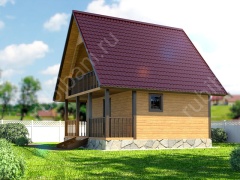 Баня из бруса 6×4 с террасой и балконом (Б-3), 24 м²